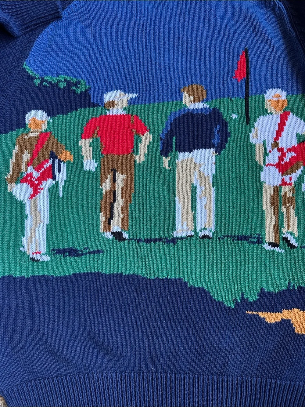 90’s Vintage Norm Thompson Men’s Novelty Golf Sweater Hand‎ Intarsia Large EUC